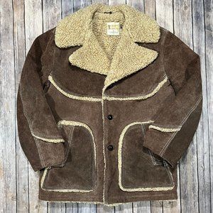 VTG Berman Buckskin Suede Leather Sherpa Lined Coat Mens 40 Brown Jacket Western